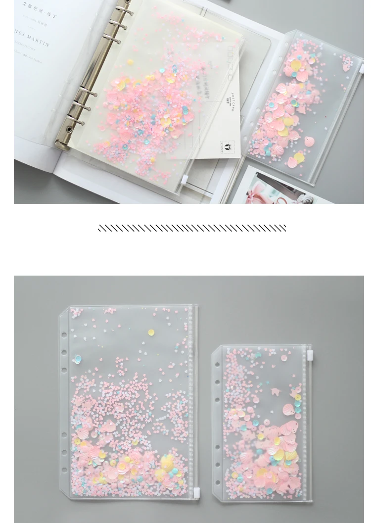 Bolsa com Zíper para Pasta Bolsa de Armazenamento para Filofax Lantejoulas Espiral Planejador Acessórios Diário Notebook Arquivo Dokibook A5a6 5 A5a6 lantejoulas espiral saco com zíper para