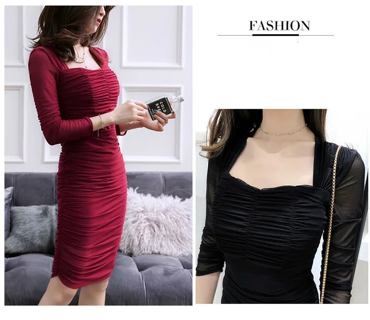 Fall The New Women Mini Bodycon Dress Black Vintage Party Sexy Club Korean Elegant Ladies Fashion Casual Office Clothes