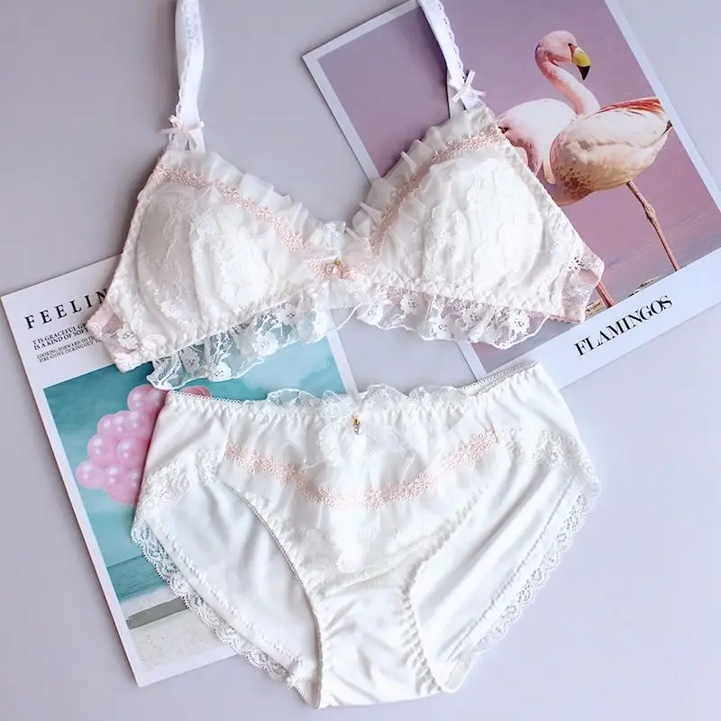 

Japanese Cute Sexy Lingerie For Small Chest Transparent Panties And Bra Thong Set Lace Sleepwear See Through Underwear Women Hot