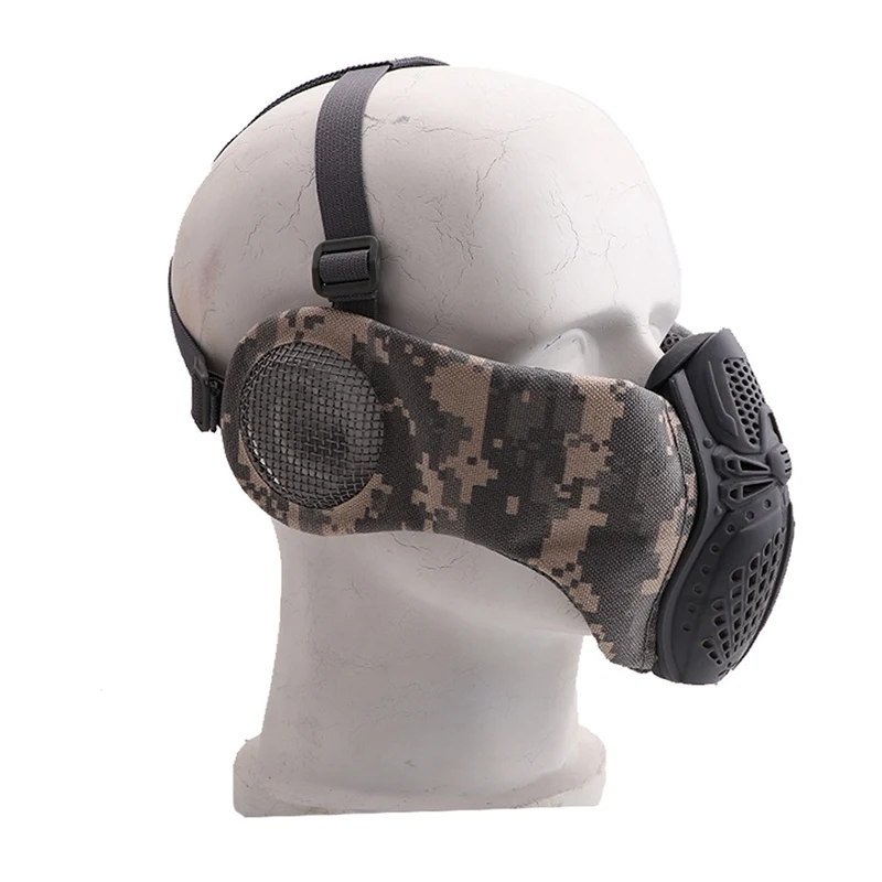 Страйкбольная полумаска для лица с защитой от ушей, складная Нижняя маска, тактические Пейнтбольные полумаски для лица для охоты, военного велоспорта