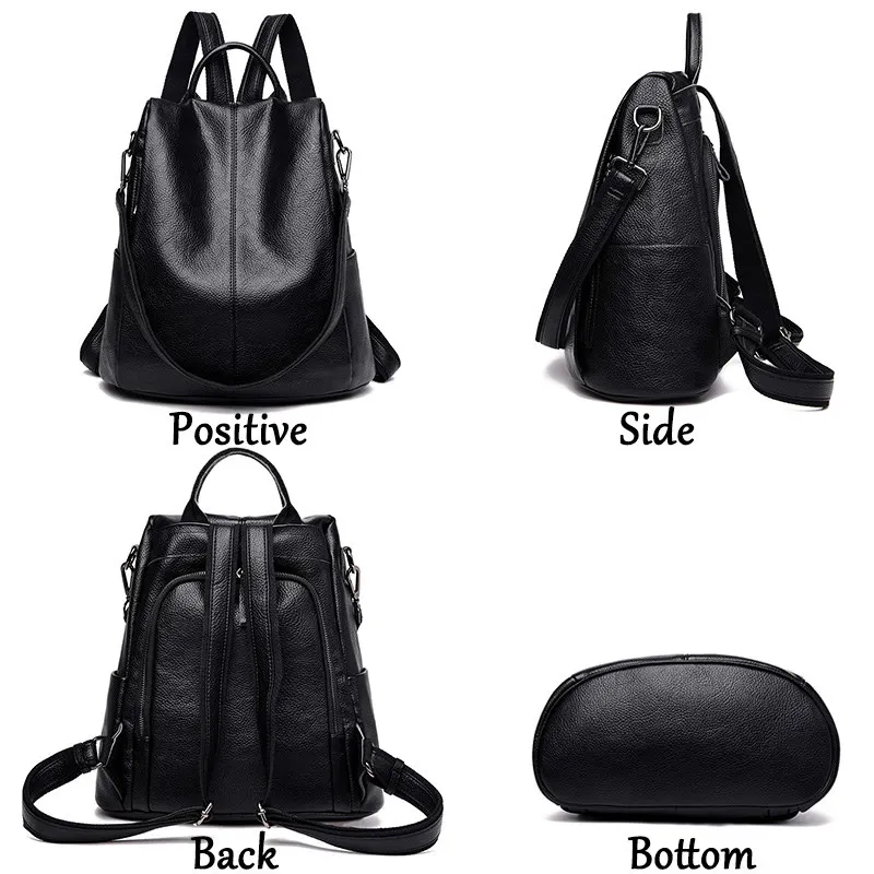 Рюкзак для девочек подростков черный из искусственной кожи с защитой от кражи| |