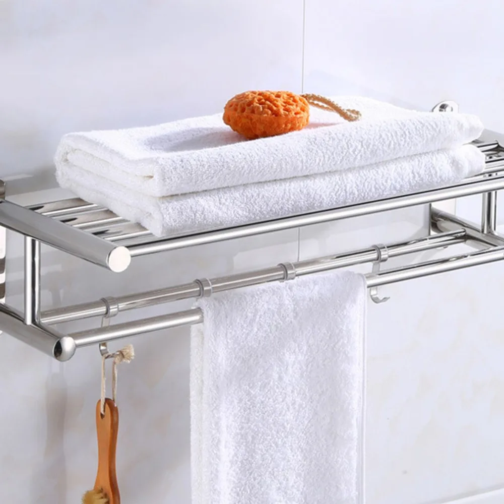 

Bathroom Towel Holder Bathroom Organizer Stainless Steel Wall-mounted Towel Rack Home Hotel Wall Shelf Hardware Accessory