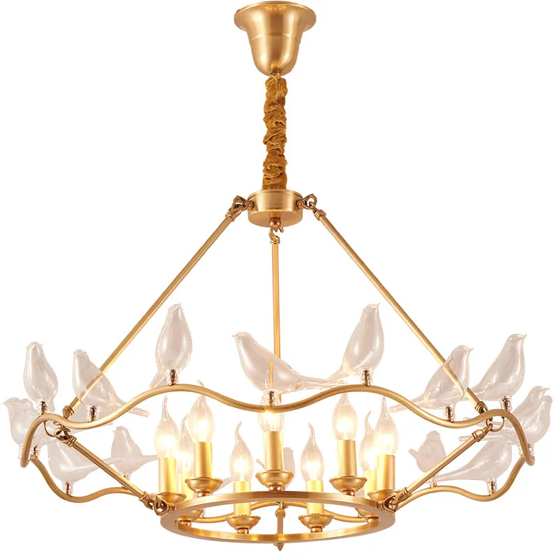 9 head 6 American Style Copper LED Pendant Light Creative Glass Bird Traditional E14 6W led lamp Warm white Free Shipping | Освещение
