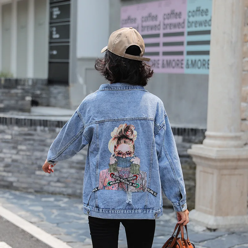 incredible 2019 Spring And Autumn New Style Hong Kong Flavor CHIC Cool Beads Printed Short Coat Women's BF Loo