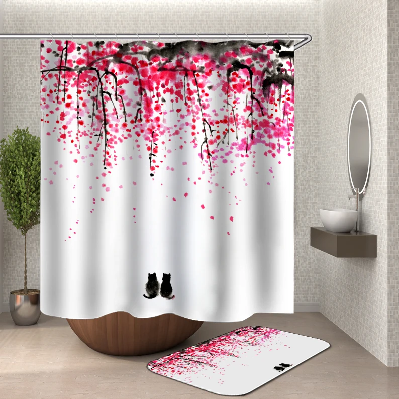 Цветочная занавеска для душа s 3d занавеска для ванной из водонепроницаемой ткани занавеска для ванной комнаты крючки сцена занавеска для душа или коврик - Цвет: HY575