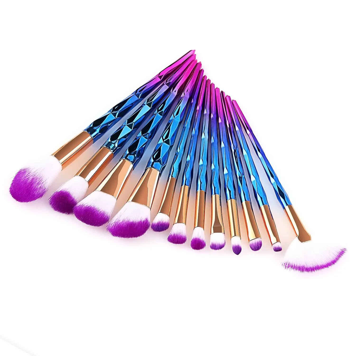 

12pcs Colorful Gradient Diamond Handle Makeup Brush Large Loose Powder Brush Beauty Tools Eyeshadow Brush Set