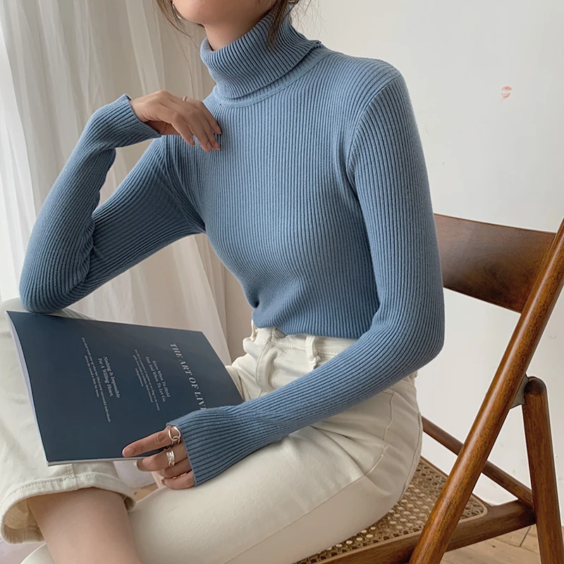 

2020 Women's Autumn Winter Knitted Pullover Turtleneck Sweater Long Sleeve Tops Slim Jumper Soft Warm Pull Femme