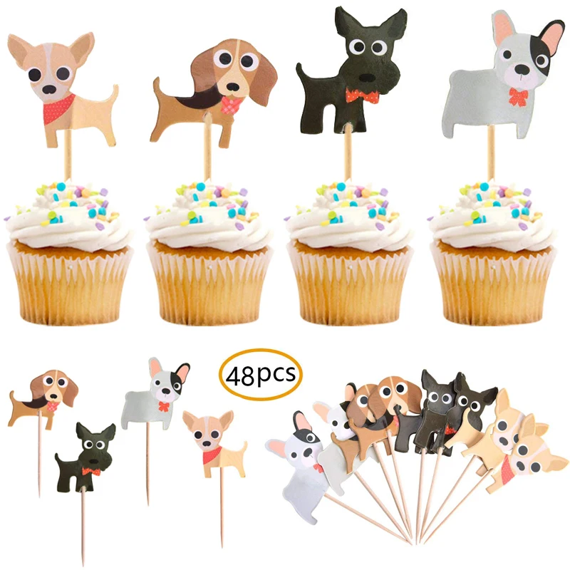 Dog Birthday Decoration 13 Pcs Cute Cartoon Dog Birthday Banner with 16 Pcs Puppy Cupcake Toppers for Pet Theme Birthday Party Kids Birthday Party