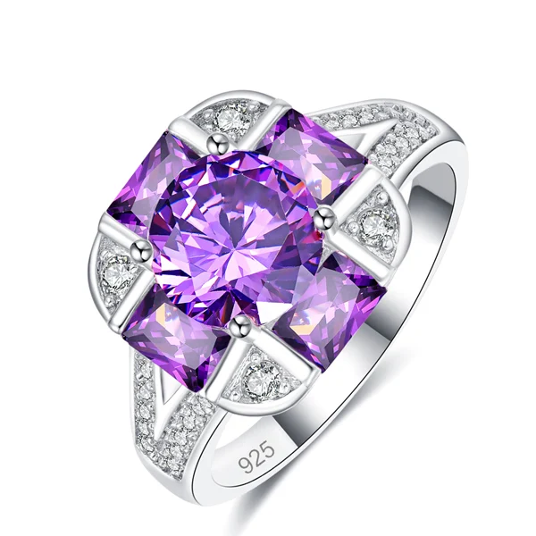 Lingmei обручальное кольцо с круглой огранкой, Новое поступление, розовое, фиолетовое, белое, циркон, серебро, 925, кольцо для женщин, размер 6, 7, 8, 9, рождественский подарок - Цвет основного камня: Фиолетовый
