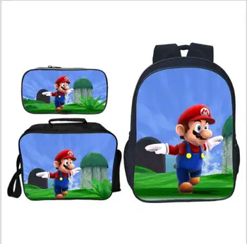 

Cute Cartoon School Bags set for Children Super Mario Bros Print Book Bag 3pcs Anime Kids School Backpacks mochila