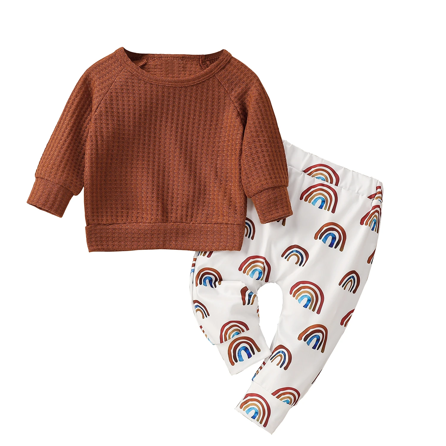 

Lioraitiin 0-12M Newborn Infant Baby Girl Autumn 2pcs Clothing Set Long Sleeve Solid Top Shirt Rainbow Printed Long Pants