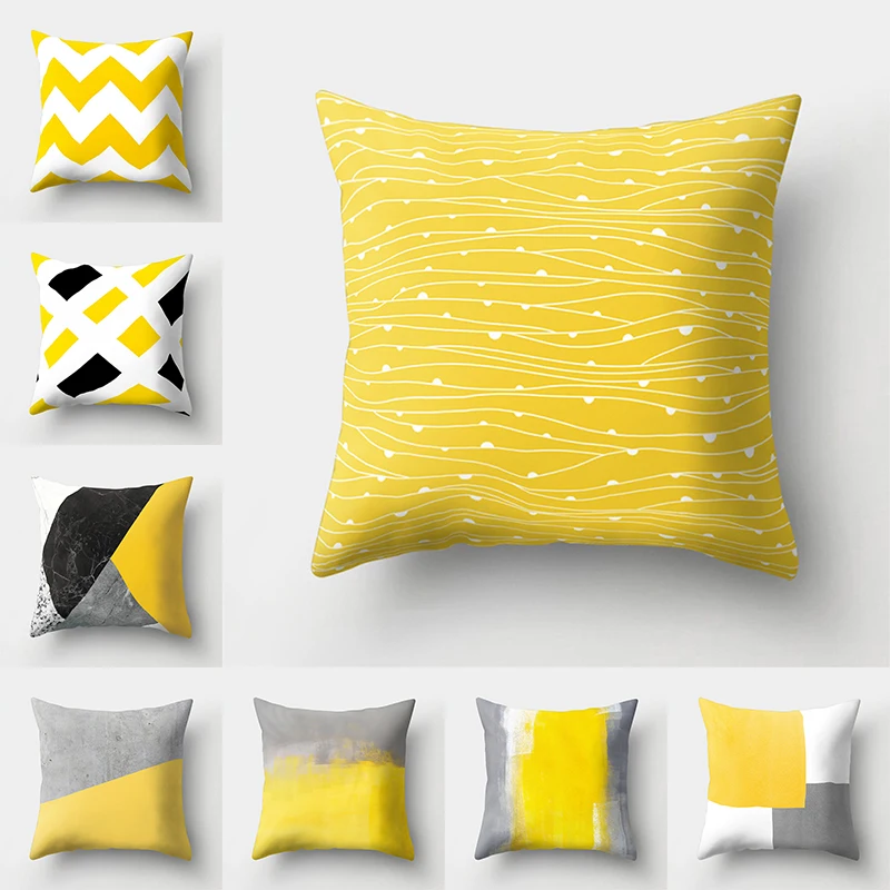 

SJ 45*45cm Square Geometric Stripe Throw Pillow Cover Yellow Pillowcases Decorative Pillows Case Polyester Bedroom funda almohad