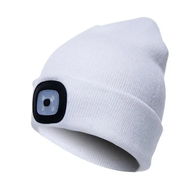 LED lamp cap knitted cap hands-free flashlight cap outdoor knitted winter fishing warm hat for hiking