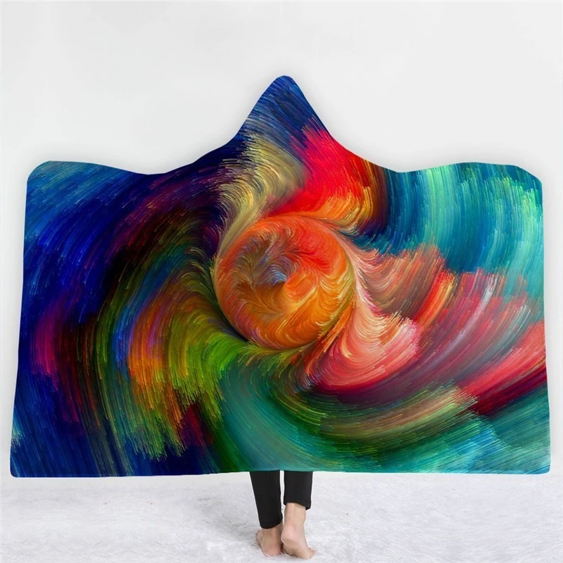 Цветной геометрический принт современное одеяло с капюшоном коралловый флис ткань уютные одеяла портативный походный теплое покрывало