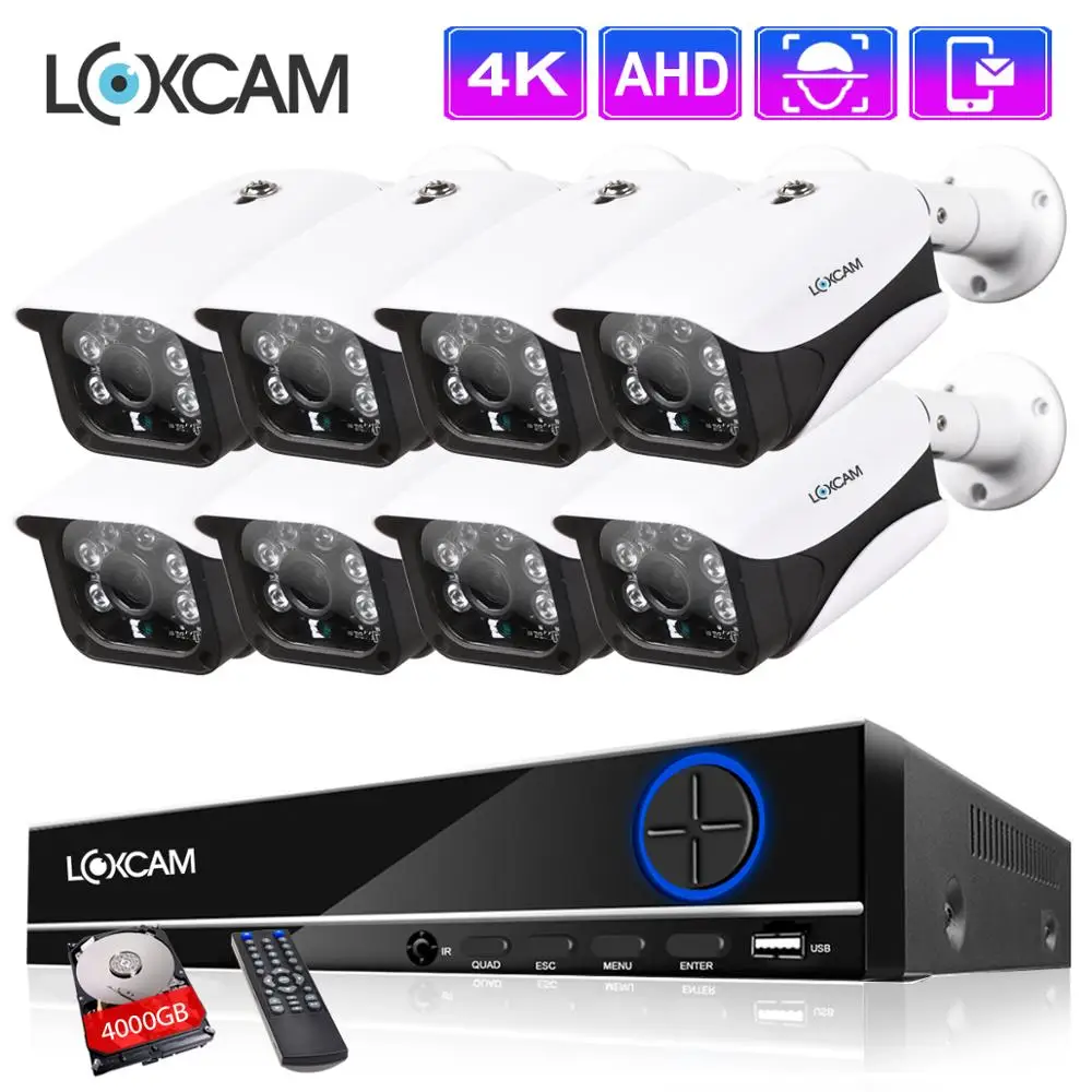 

LOXCAM H.265+ 8CH 4K Analog AHD Security Camera System 8MP Outdoor Waterproof Camera IR Night Vision Video Surveillance Kit
