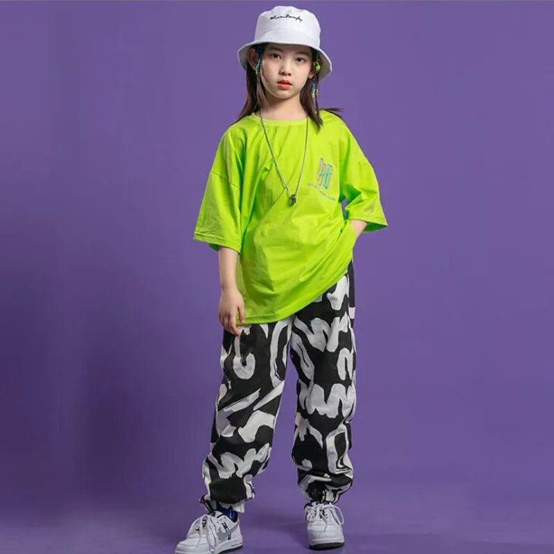 Girl Dance Costume Girls Jazz Dance Hip Hop Outfits Loose Tshirt Jogger Pants for Street Dancing Kids Modern Stage Wear girl dance costume children costumes