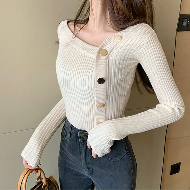 

Женский однобортный Кардиган, вязаный однотонный Кардиган с длинным рукавом, универсальная одежда, осень 2021