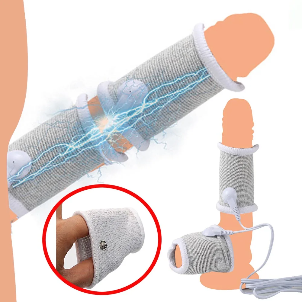 Electro Sex Toys Electric Sex Toys Penis Rings BDSM Electro Shock Penis Ring Scrotum Sleeve Electrical Stimulation Therapy Cock Delay Enlargement Sex Tool For Men Masturbation