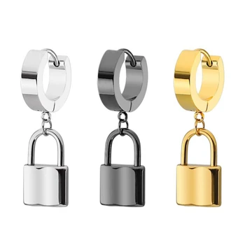 

Fashion 316 Stainless Steel Lock Earrings Padlock Pendant Sliver/Black Dangle Loop Drop Earrings Men Women Gifts Punk Jewelry
