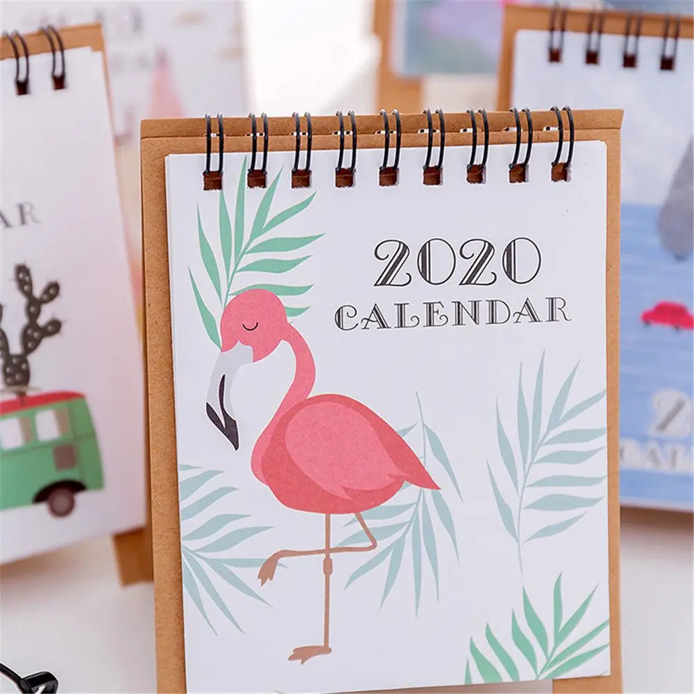 1PC Cute Cartoon Flamingo Desktop Calendar Mini Daily Schedule Table Planner Yearly Agenda Organizer School Office Supplies