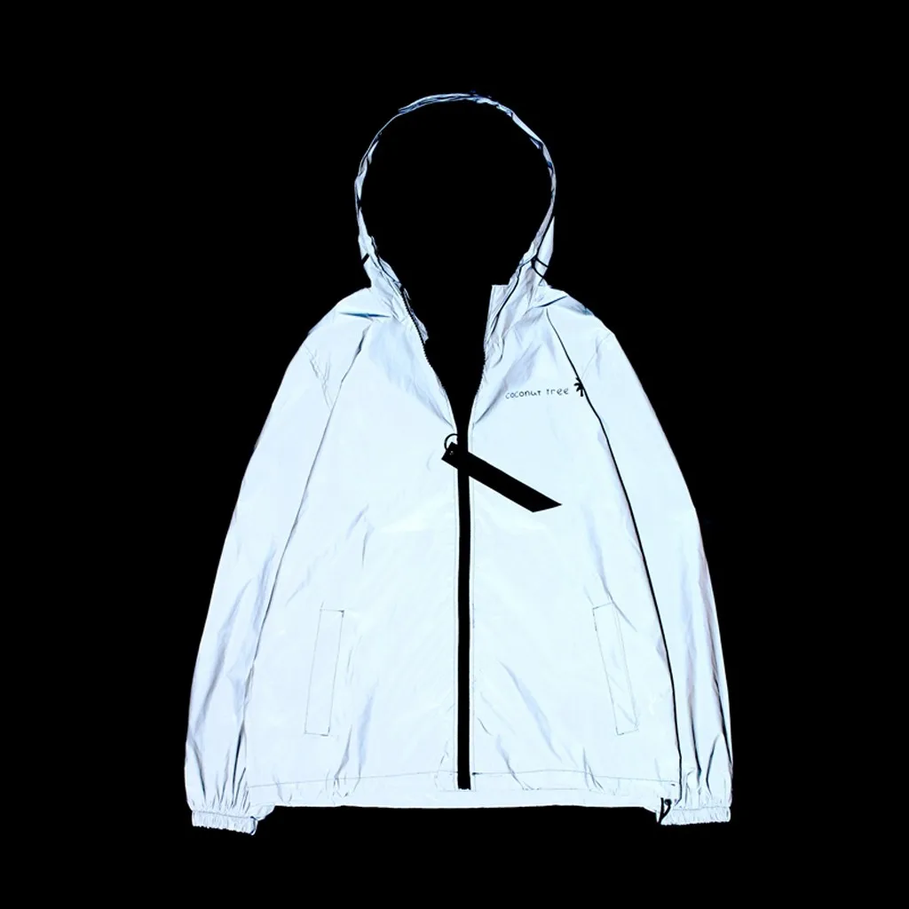 Новая Светоотражающая куртка для мужчин и женщин Harajuku ветровка куртки с капюшоном хип-хоп Уличная Ночная блестящая молния пальто куртки# g3