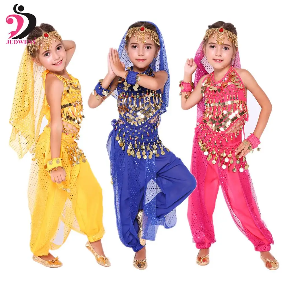 Детский набор костюма для танца живота Индийский Болливуд Восточный Египетский танец живота платье для девочек танец живота топ брюки 6 цветов
