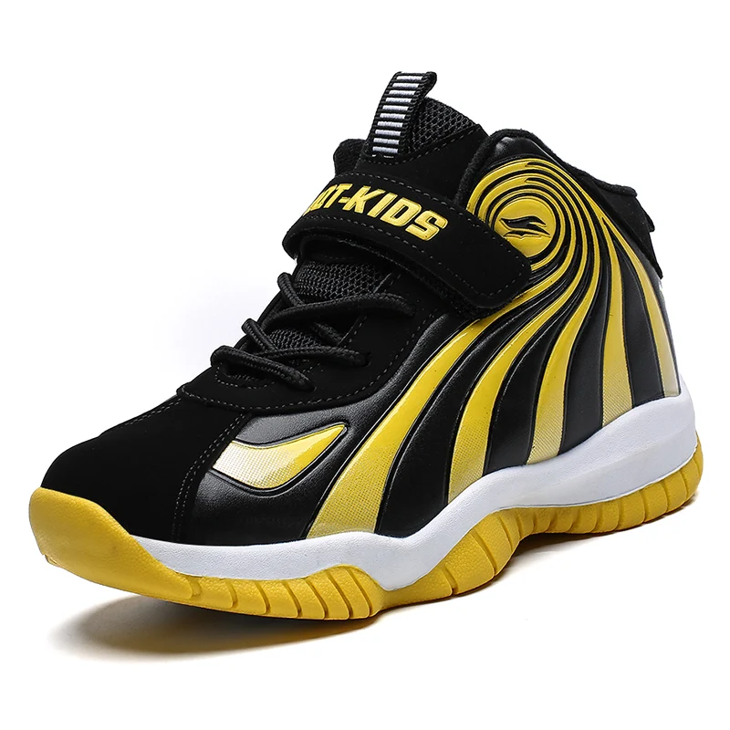 Школьная обувь для мальчиков, высокие баскетбольные кроссовки для мальчиков, спортивное обучение дрессировщик, нескользящая спортивная обувь для баскетбола - Цвет: Yellow  PU Leather