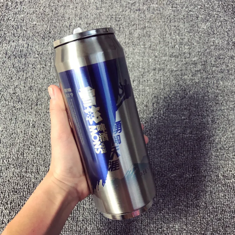 

Cans Glass Creative Cool Beer Coke Cans Insulated Stainless Steel Bottle Men And Women Portable Adult Straw Cup