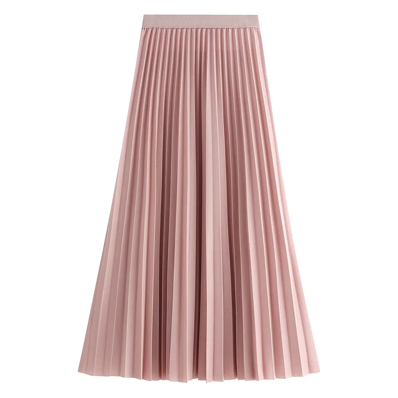 Faldas Mujer Moda, Женская юбка с высокой талией, модная, миди, трапециевидная, однотонная, элегантная, плиссированная юбка, Jupe Femme Saia, уличная одежда - Цвет: Розовый