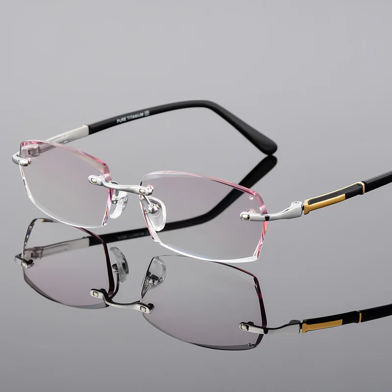

Ultra-Light Anti-Blueray Frameless Diamond Trim Men's Business Myopia Gradient Color Cardin Non-Screw Pure Titanium Finished Pro