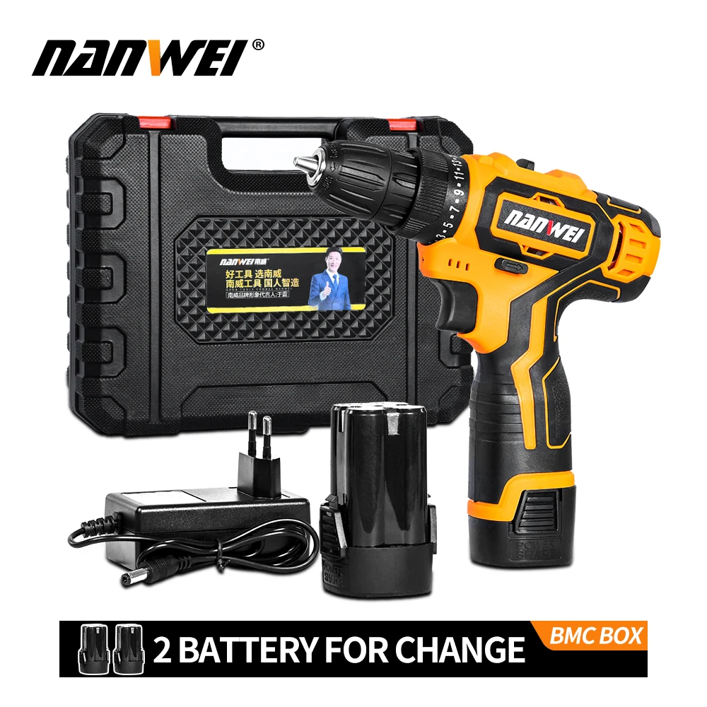 

12V/18V Cordless Screwdriver Electric Screwdriver Cordless Drill Power Tools Handheld Drill Lithium Battery 2 Battery