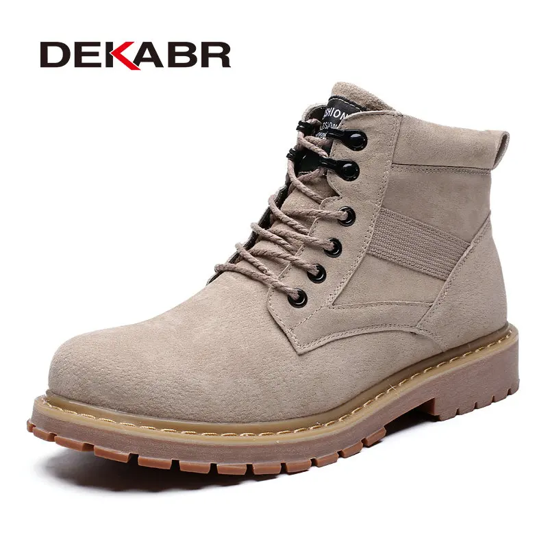 Beige DEKABR/Новое поступление; модные мужские ботинки из коровьей замши на шнуровке; износостойкие ботильоны ручной работы; рабочие ботинки; мужская повседневная обувь - Цвет: Beige