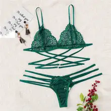 Сексуальное женское белье комплект с бюстгальтером новые Для женщин зеленый сексуальные кружева слинг бюстгальтер и тонкие прозрячные трусики в комплекте повязка нижнее бельё для девочек, одежда для сна, белье Комплект Lenceria 661BRS10