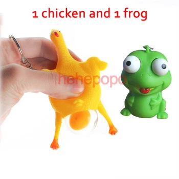 

2Pcs / Set Pop Out Eyes Toy Doll with Key Chain Animal Small Squeeze Toy Novelty Stress Squishy Toys