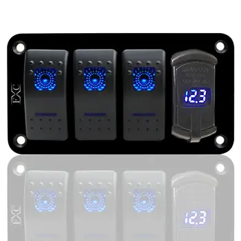

Water-Resistant Rocker Switch Panel 4 Gang Toggle W/ USB LED 12V / 24V New