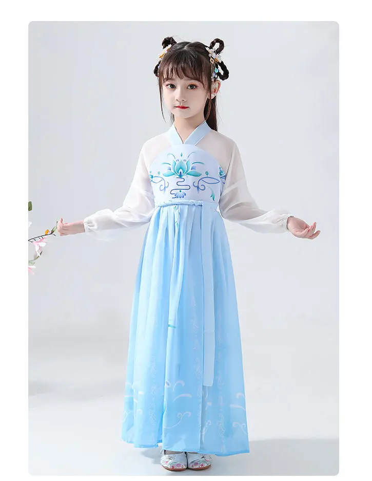 Hanfu/ дизайн, платье с юбкой для девочек осенне-зимние модели с длинными рукавами в стиле ретро, китайский стиль, супер сказочные костюмы, юбка