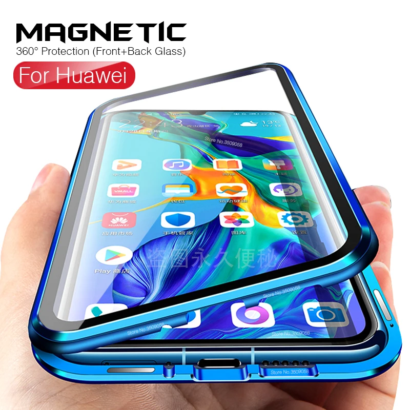 

360° Magnetic Adsorption Flip Case On Honor 20 10 Honer 10Lite Double Sided Tempered Glass Cover For Huawei P30 Pro Lite Light
