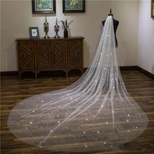 4 метра Соборная свадебная фата платье сверкающие атласные свадебное платье, белое цвета слоновой кости мягкий тюль WhiteTulle один слой с гребнем