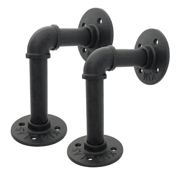 

2Pcs Wall Mounted Iron Pipe Shelf Bracket Floating Shelf Holder Home Industrial Style DIY for candle holder, small plants WWO