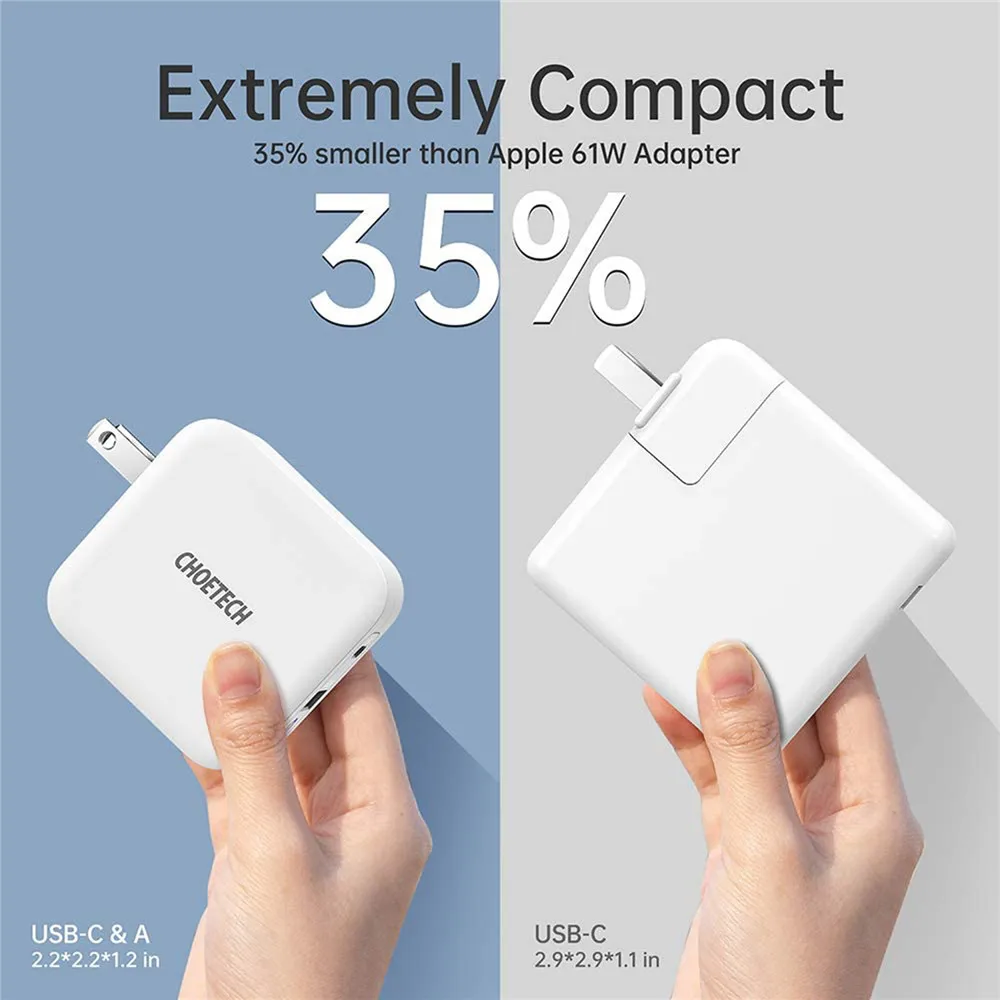 USB C зарядное устройство для MacBook Pro/Air 65 Вт 2 порта PD GaN Tech 3 0 Складной настенный