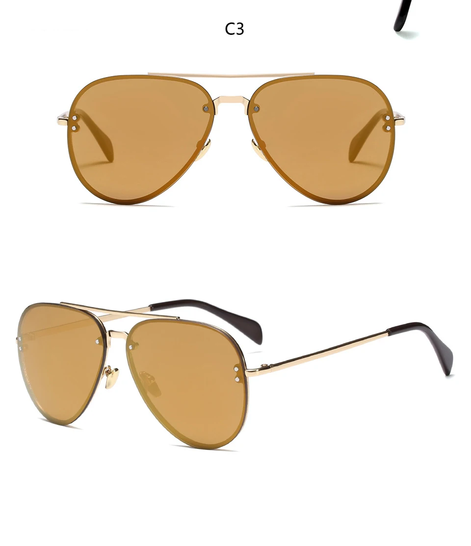 Модные Золотые Зеркальные женские солнцезащитные очки металлические Светоотражающие Роскошные брендовые дизайнерские оправа пилот большие очки zonnebril UV400