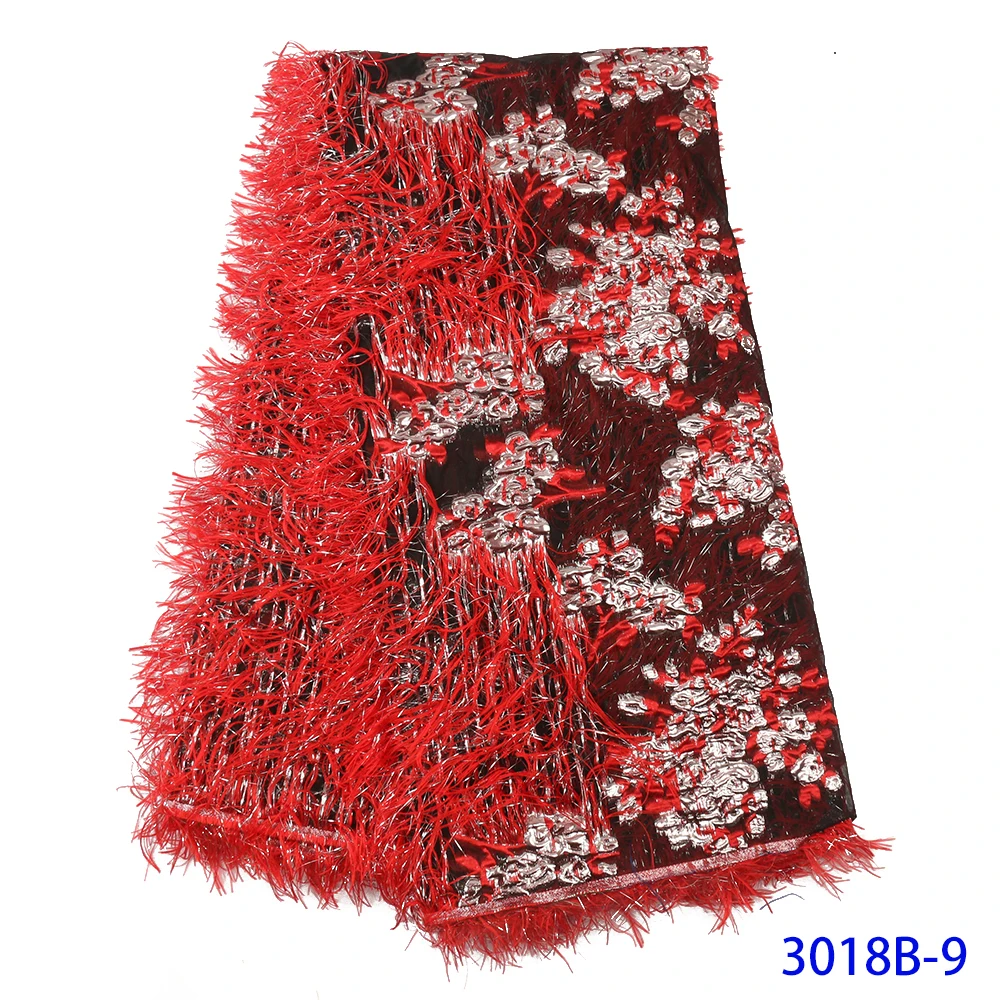2020 Latest New Arrivals Africa Nigerian French Ankara Jacquard Brocade Tulle Mesh Brode Lace Fabric with Feather for Wedding