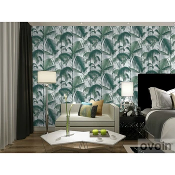 

Floral Green Tropical Jungles Palm Tree Leaves Woods Wallpaper Roll Forest Natural Plant Non-woven Wallpapers for Bed Room