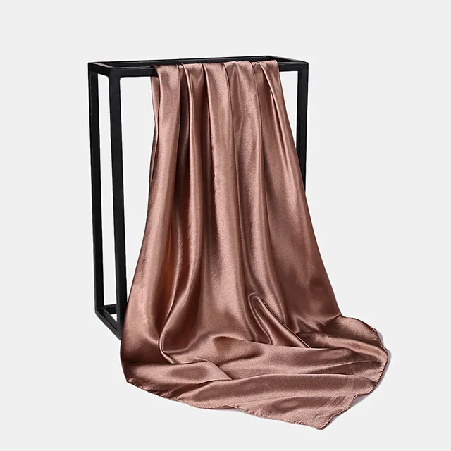 Foulard Hijab en Satin de Couleur Unie pour Femme, Châle Carré de 90cm pour Cheveux