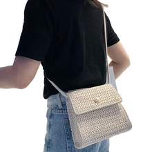 Ткачество Сумки через плечо для Для женщин Летняя Пляжная сумка женская сумка-почтальон Женская дорожная сумочка(бежевый