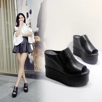 

2020 outer sandals wedge heel platform peep-toe sandals high heel slippers