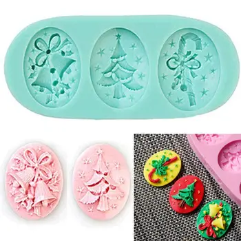 

New 3D Silicone Christmas Tree Bell Pattern Fondant Cake Decoration Mold Soap Chocolate Candy DIY Mold 10.6*4.7*1.3cm