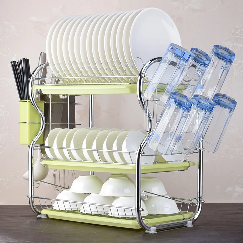 Stainless Carbon Steel Tableware Storage Rack Three Layers Cup Holder