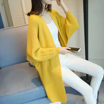 

Fashion Batwing Sleeve Knitwear Cardigan Loose Women Autumn Winter Knitted Imitation Sweater Medium Long Casual top new