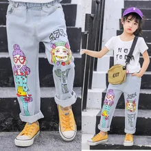 Комплект для девочек, джинсы-капри, новинка, Стильная летняя одежда, красивые джинсы с мультипликационным принтом, для больших мальчиков, для езды на велосипеде, для женщин